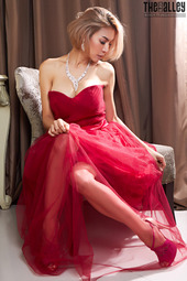 Elegant Asian Babe In Red Dress